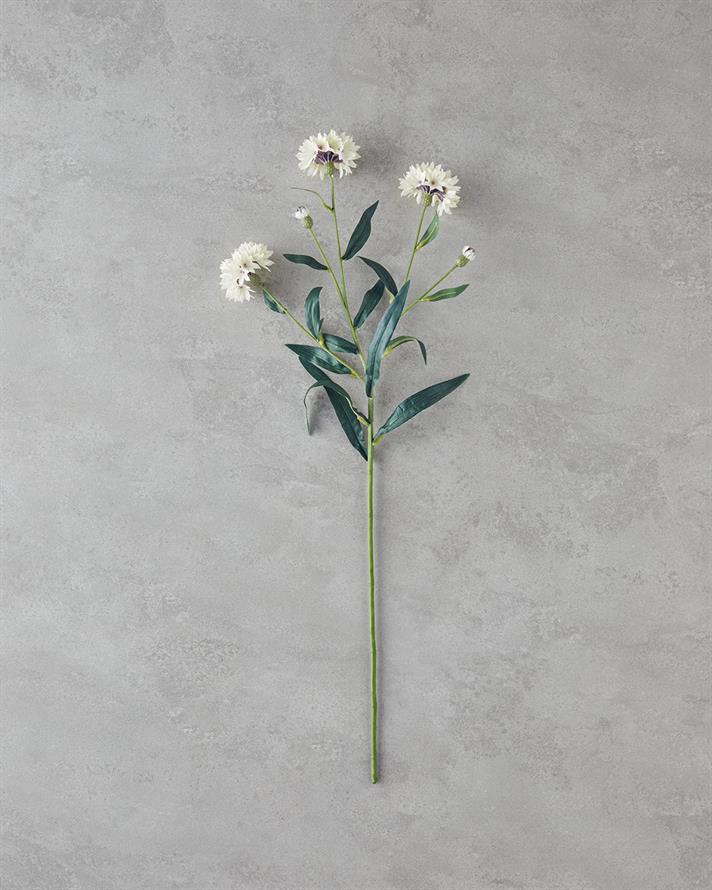 Cornflower Tek Dal Yapay Çiçek 64 cm Beyaz
