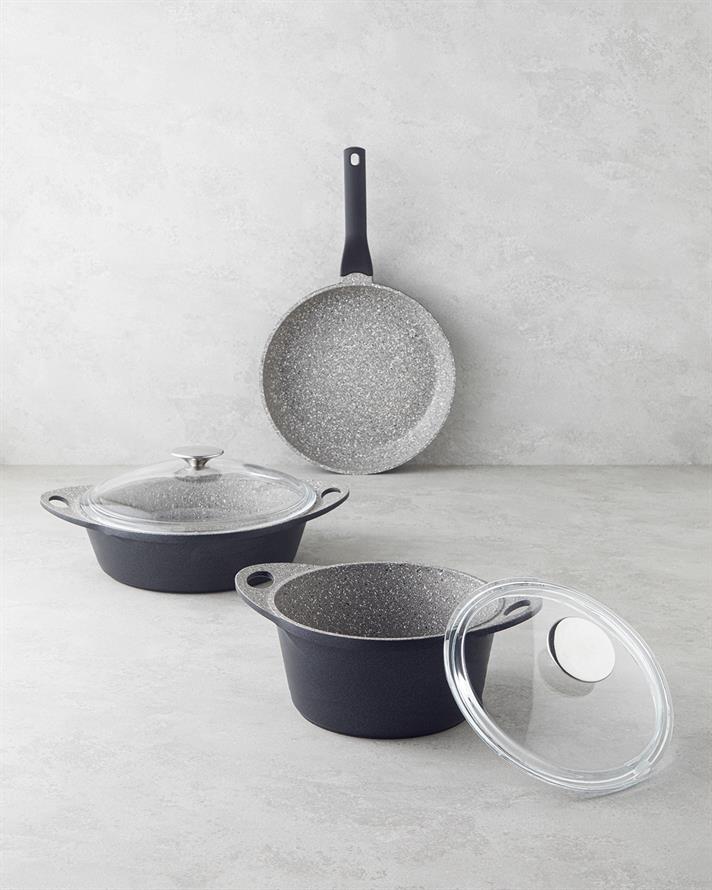 Costa 5 Parça Granit Tencere Seti 20-26-26 cm Gri