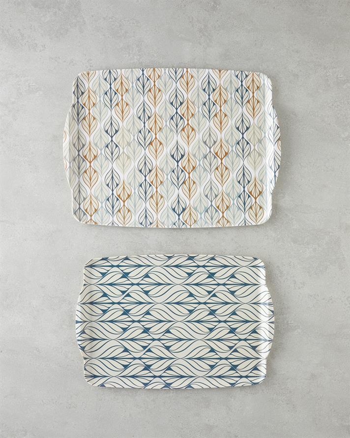 Cosy Stripe Melamin Kaydırmaz 2li Tepsi 42x31 cm + 25x38 cm Mavi