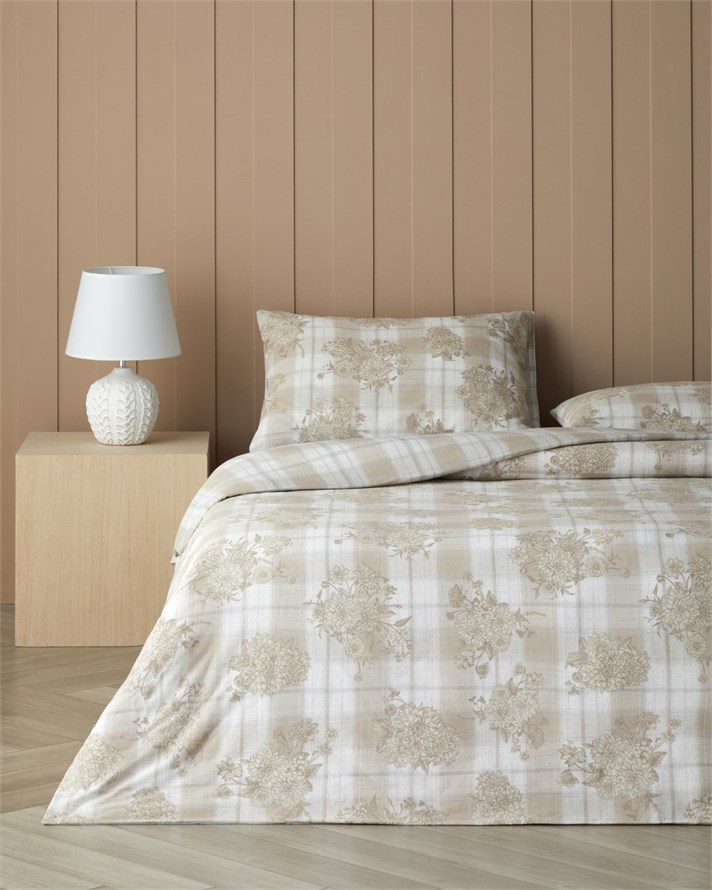 Cottage Bouquet Pamuk Çift Kişilik Çarşaflı Nevresim Takımı 200x220 cm Kahverengi-Mavi