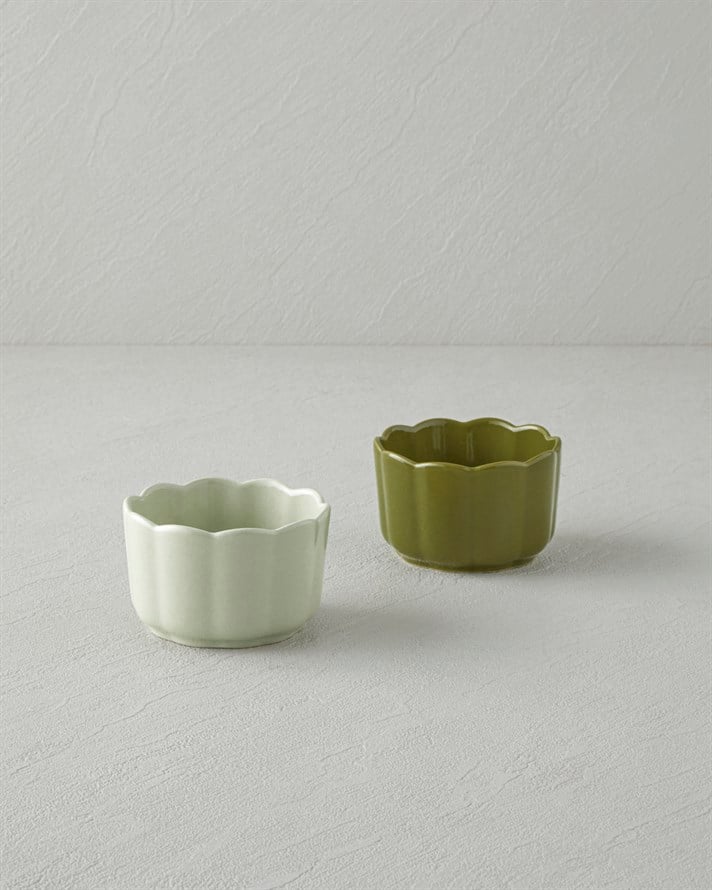 Cottage Stoneware 2li Sufle Fırın Kabı 9 – 9 cm Açık Yeşil-Koyu Yeşil
