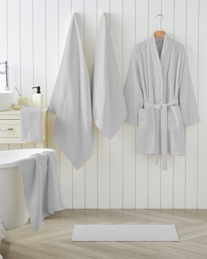 Cotton Line %100 Pamuk Bornoz S-M Açık Gri 360 G/m²