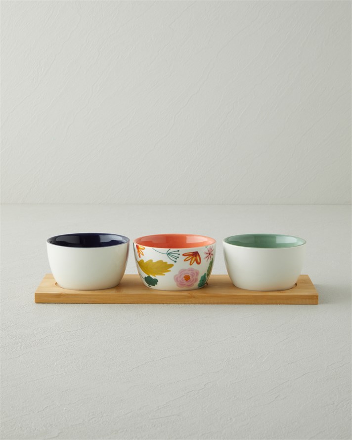 Country Floral Stoneware 4 Parça Sunumluk 9,5x5 cm Renkli