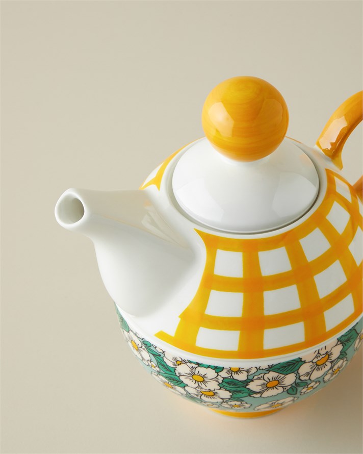 Country Whisper New Bone China Demlik Seti 380 – 260 ml Yeşil-Sarı