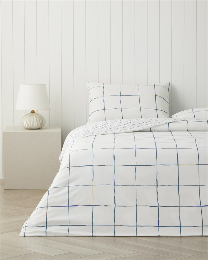 Cozy Check Kolay Ütülenir Çift Kişilik Nevresim Takımı 200x220 cm Mavi-Sarı