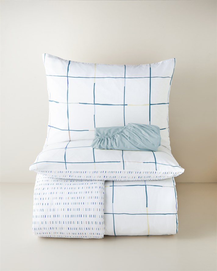 Cozy Check Kolay Ütülenir Çift Kişilik Nevresim Takımı 200x220 cm Mavi-Sarı