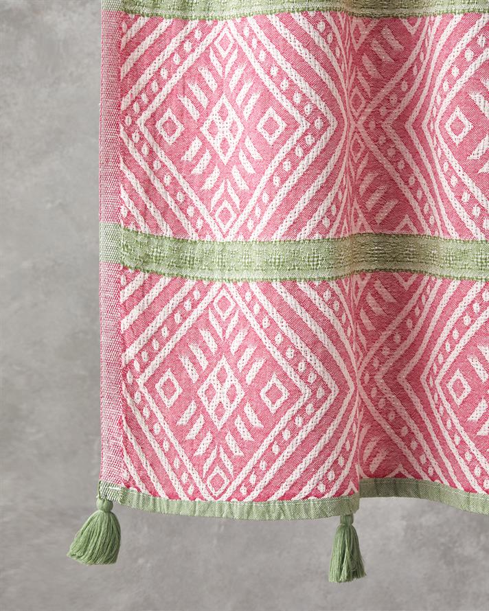 Crispy Pamuklu Püsküllü Peştemal 90x150 cm Pembe - Yeşil