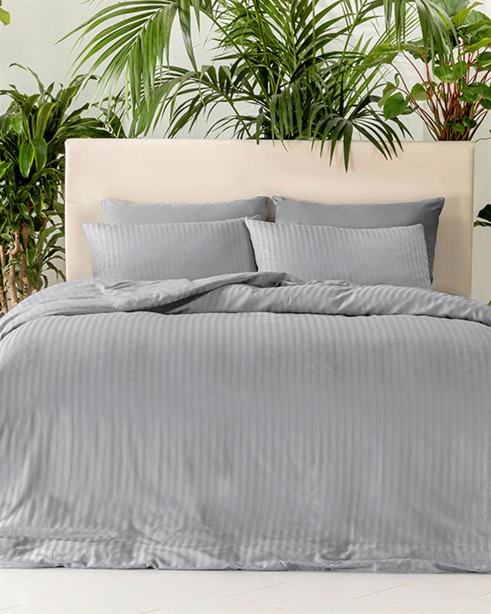 Crystal İpeksi Twill King Size Çarşaflı Nevresim Takımı Gri
