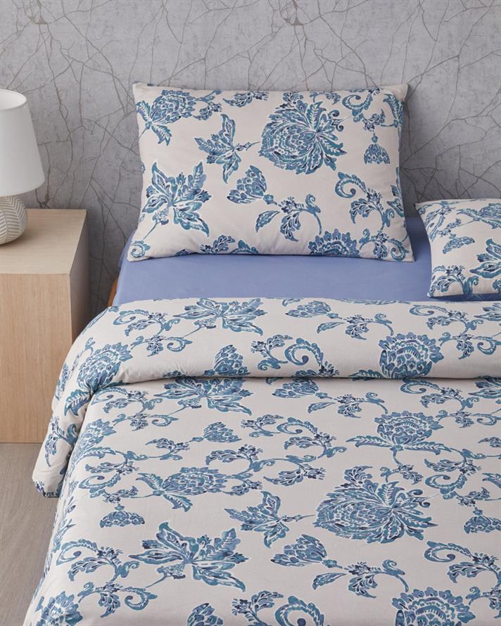 Curioleaf Pamuk Çift Kişilik Nevresim Takımı 200x220 cm Mavi - Bej