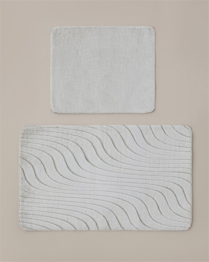 Curveline Kaydırmaz Taban Banyo Paspası Seti 60x100 cm + 50x60 cm Bej