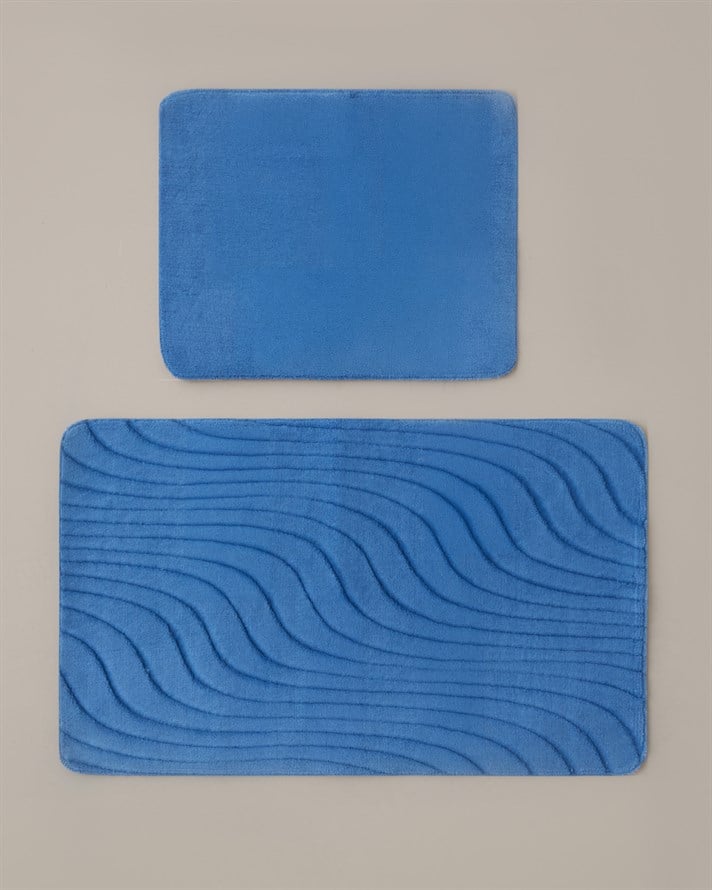 Curveline Kaydırmaz Taban Banyo Paspası Seti Mavi