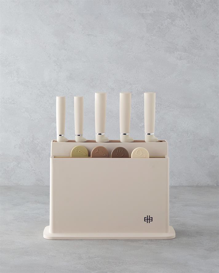 Cut Master , Paslanmaz Çelik 10 parça Kesme Tahtası Bıçak Seti 32x10x23 cm Krem