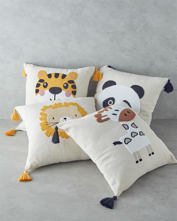 Cute Panda Bebe Dekoratif Kırlent 45x45 cm Ekru