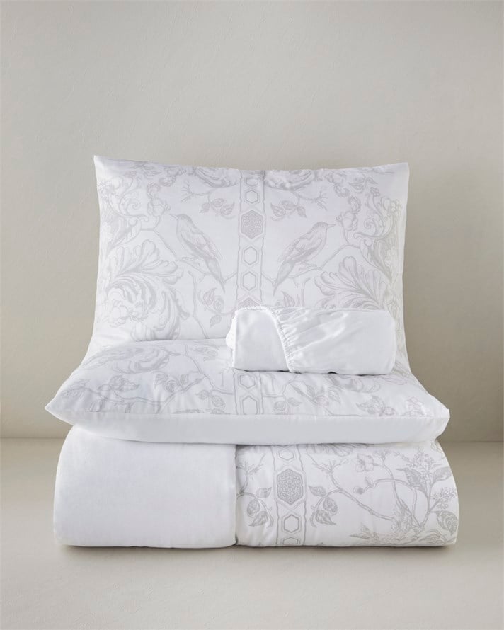Dainty Bird Pamuk Saten Çift Kişilik Çarşaflı Nevresim Takımı 200x220 cm Gri