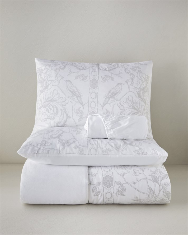 Dainty Bird Pamuk Saten King Size Çarşaflı Nevresim Takımı 240x220 cm Gri