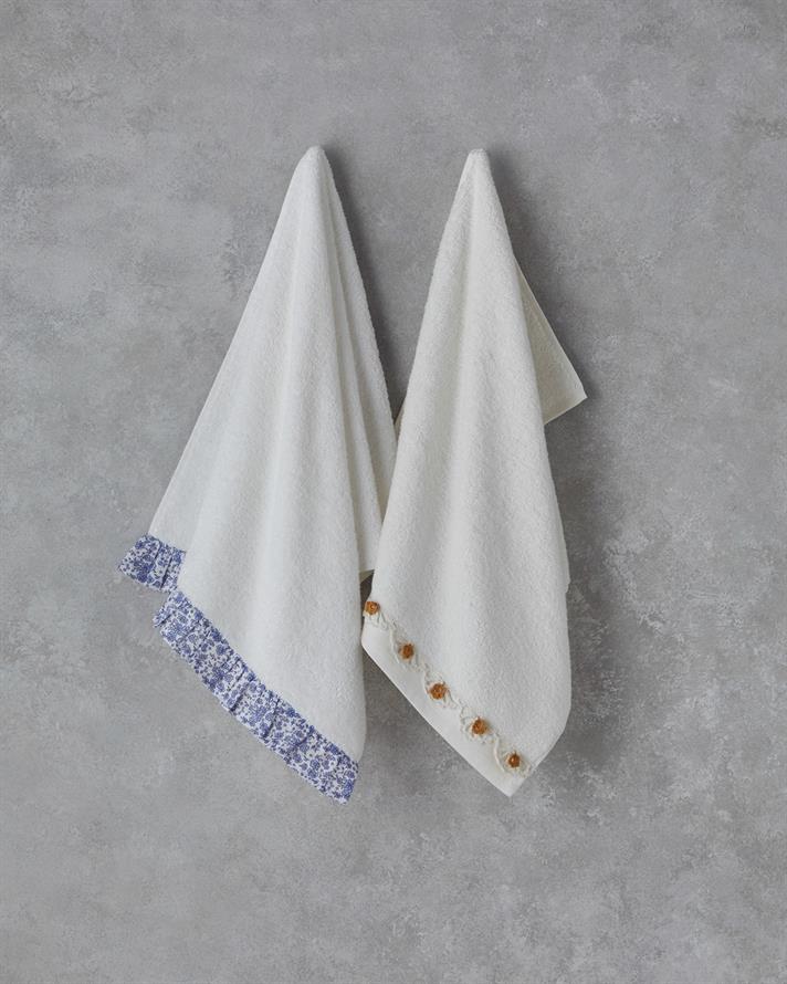 Daisy Lacely Pamuklu Kroşeli Yüz Havlusu 50x80 cm Ekru-Sarı