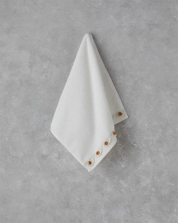 Daisy Lacely Pamuklu Kroşeli Yüz Havlusu 50x80 cm Ekru-Sarı