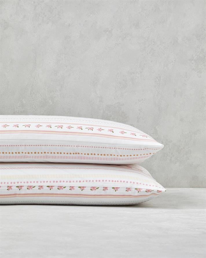 Daisy Stripes Kolay Ütülenir 2li Yastık Kılıfı 50x70 cm Pembe