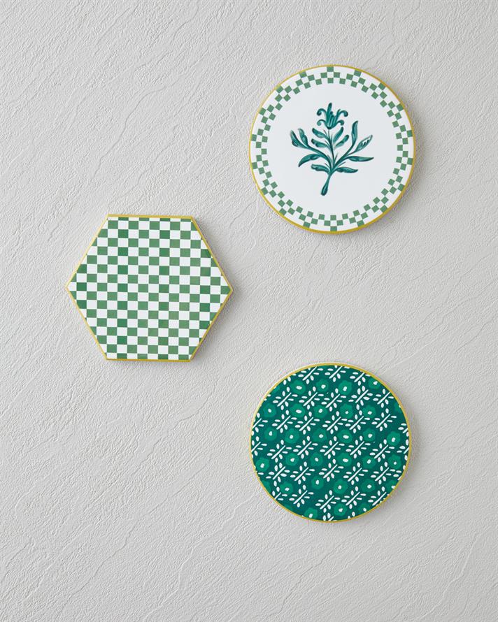 Dalmata Seramik Bardak Altlığı 10.8x0.8 cm Beyaz - Yeşil
