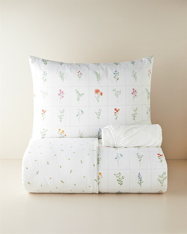 Damada Bloom Kolay Ütülenir Çarşaflı Tek Kişilik Nevresim Takımı 160x220 cm Sarı-Yeşil