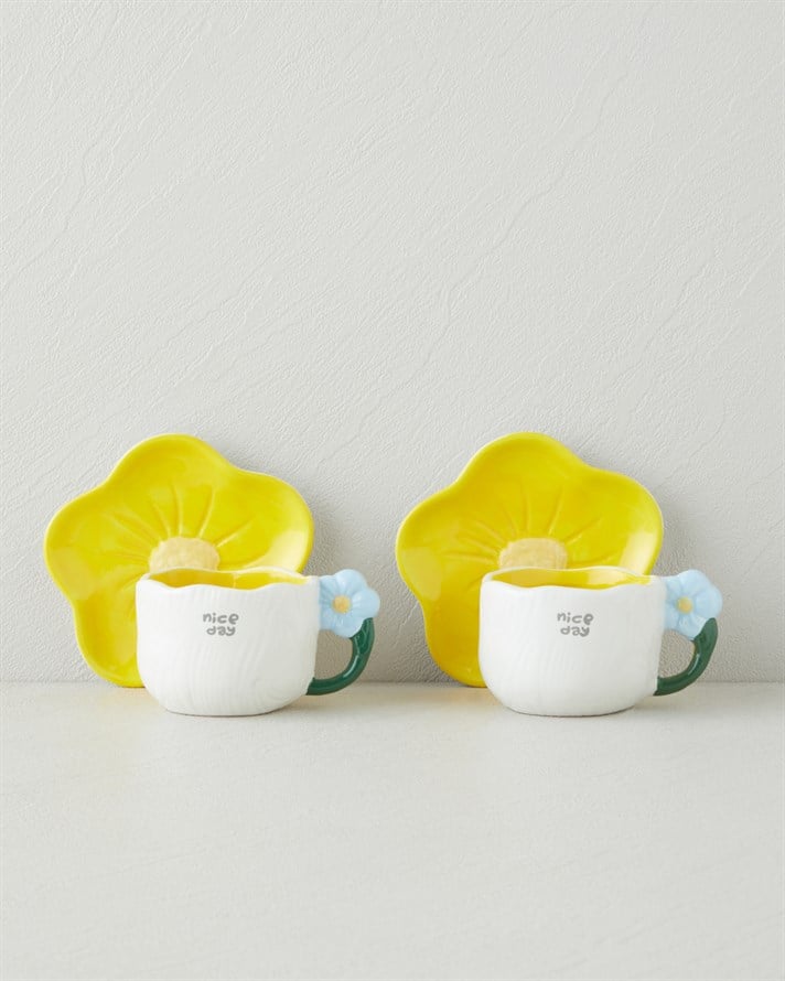 Daylora Dolomite 4 Parça 2 Kişilik Kahve Fincan Takımı 100 ml Sarı - Mavi