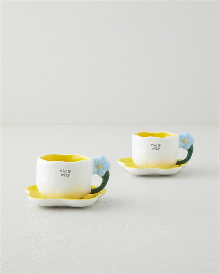 Daylora Dolomite 4 Parça 2 Kişilik Kahve Fincan Takımı 100 ml Sarı - Mavi