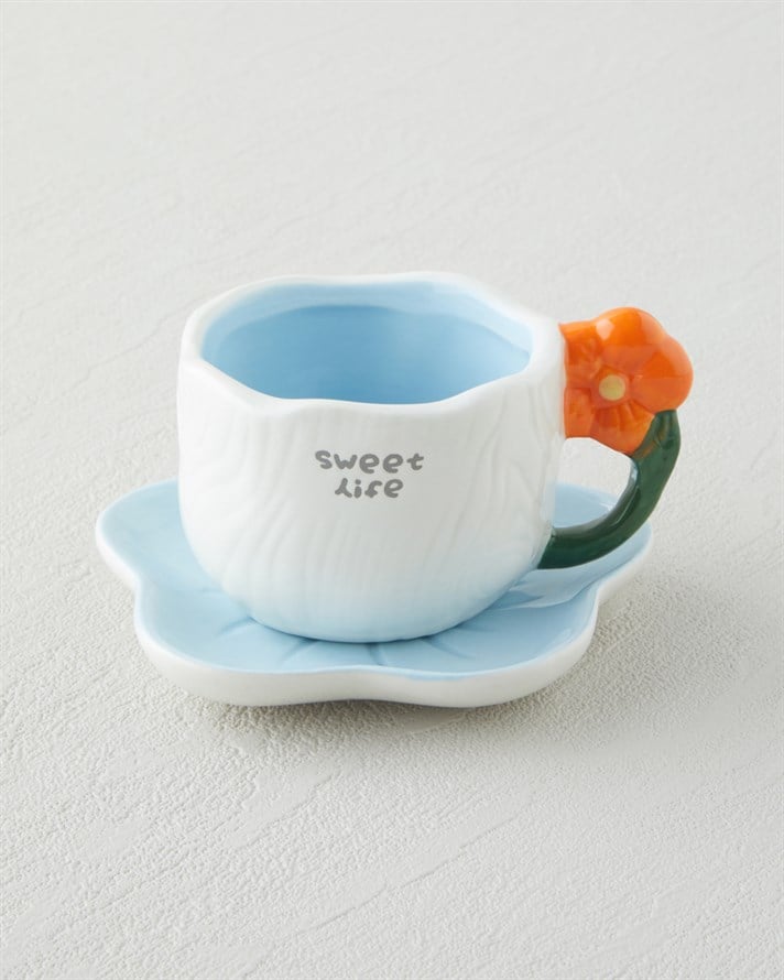 Daylora Dolomite 4 Parça 2 Kişilik Kahve Fincan Takımı 100 ml Mavi-Turuncu