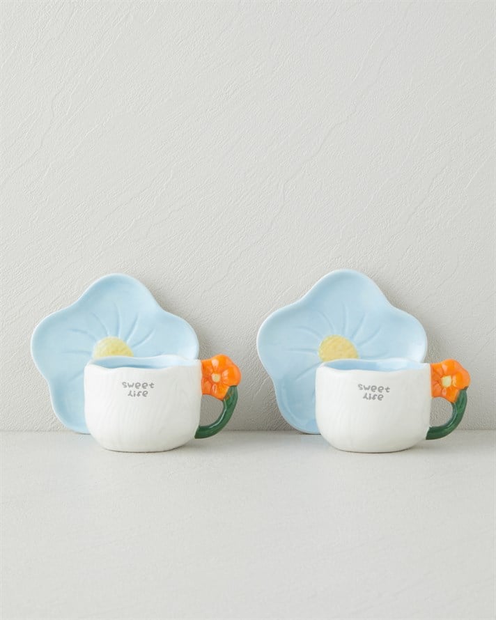 Daylora Dolomite 4 Parça 2 Kişilik Kahve Fincan Takımı 100 ml Mavi-Turuncu