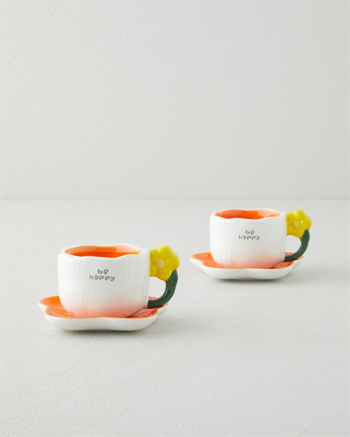 Daylora Dolomite 4 Parça 2 Kişilik Kahve Fincan Takımı 100 ml Turuncu-Sarı