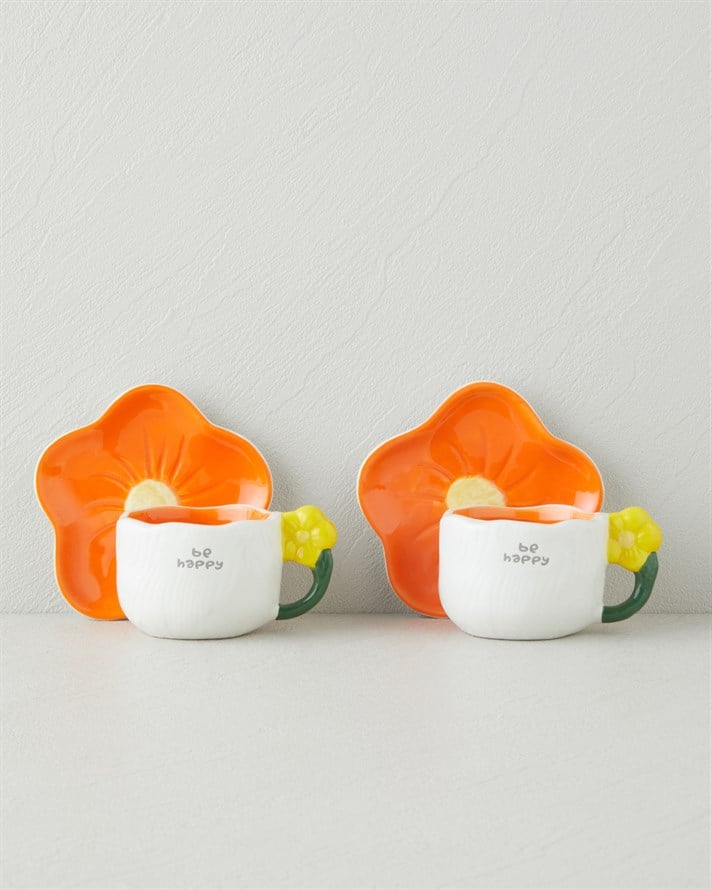 Daylora Dolomite 4 Parça 2 Kişilik Kahve Fincan Takımı 100 ml Turuncu-Sarı