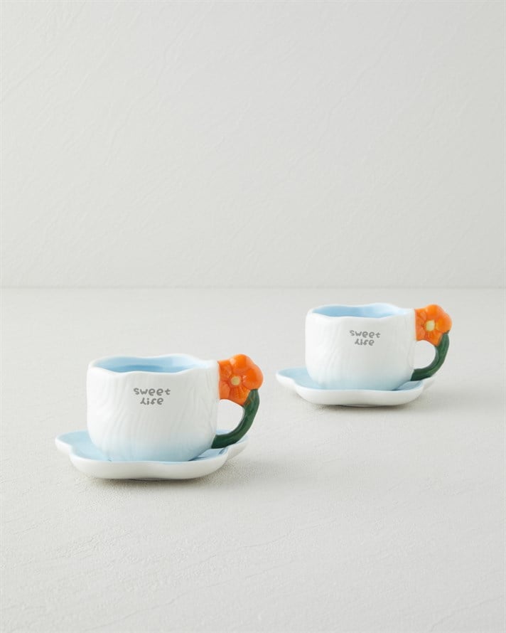 Daylora Dolomite 4 Parça 2 Kişilik Kahve Fincan Takımı 100 ml Mavi-Turuncu