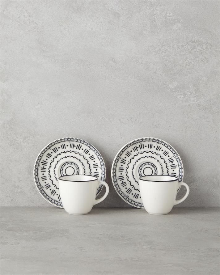 Deco Bone Porselen 4 Parça 2 Kişilik Kahve Fincan Takımı 90 ml Siyah