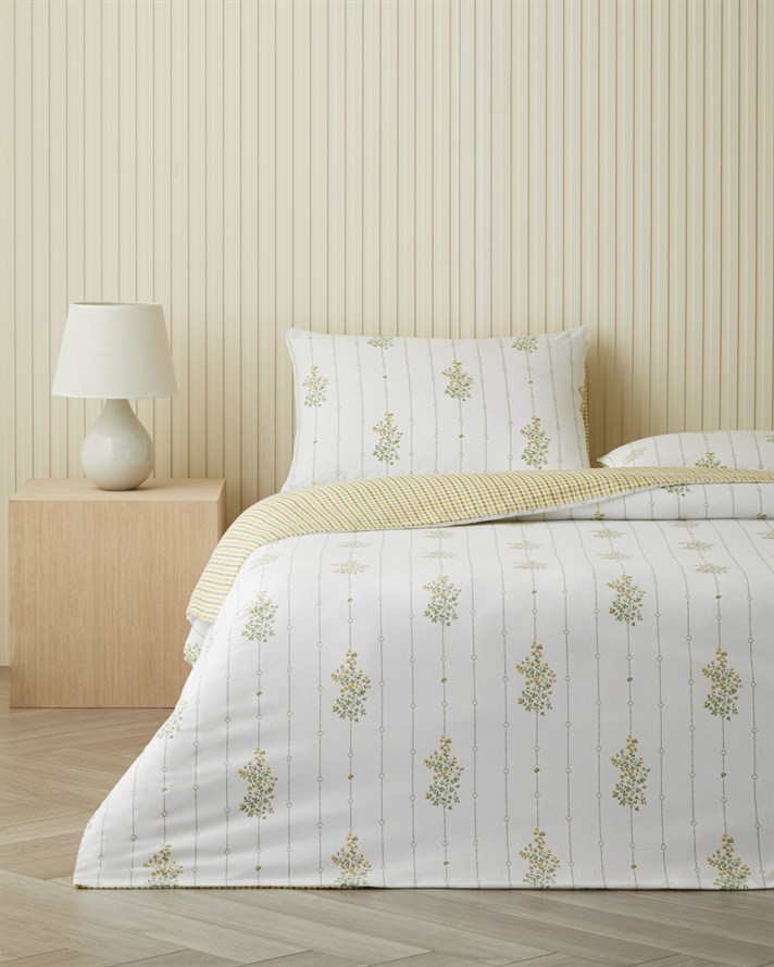 Delicate Bloss Pamuklu Çift Kişilik Nevresim Seti 200x220 cm Sarı-Yeşil