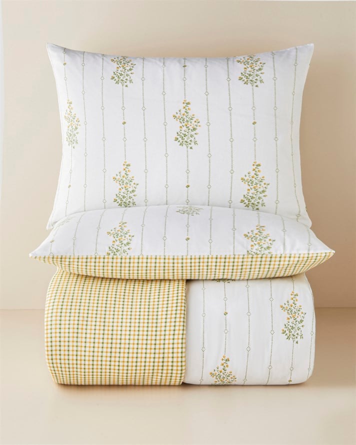 Delicate Bloss Pamuklu Çift Kişilik Nevresim Seti 200x220 cm Sarı-Yeşil