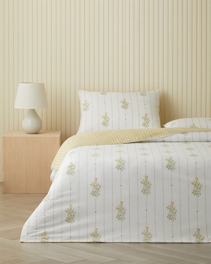 Delicate Bloss Pamuklu Çift Kişilik Nevresim Seti 200x220 cm Sarı-Yeşil