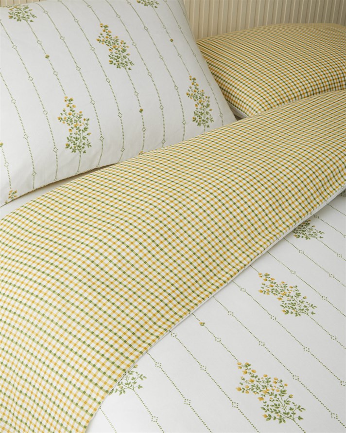 Delicate Bloss Pamuklu Çift Kişilik Nevresim Seti 200x220 cm Sarı-Yeşil