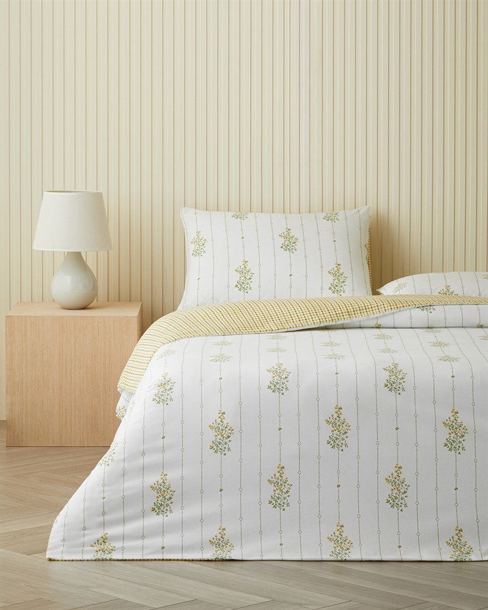Delicate Bloss Pamuklu Tek Kişilik Nevresim Seti 160x220 cm Sarı-Yeşil