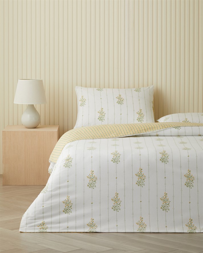Delicate Bloss Pamuklu Tek Kişilik Nevresim Seti 160x220 cm Sarı-Yeşil