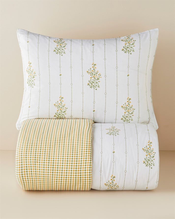 Delicate Bloss Pamuklu Tek Kişilik Nevresim Seti 160x220 cm Sarı-Yeşil