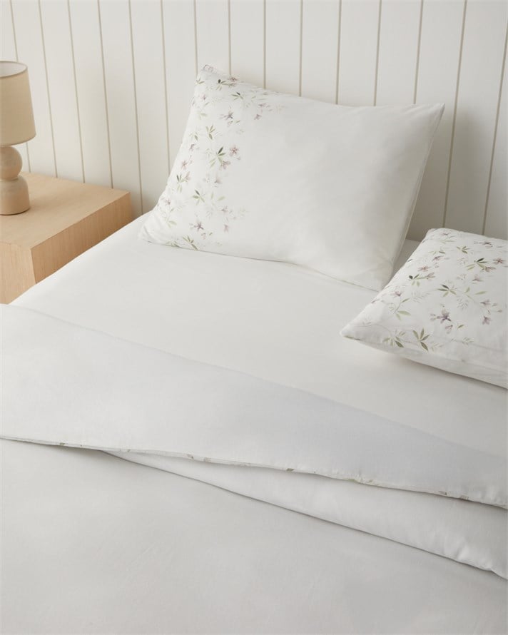 Delicate Garden Dijital Baskılı Kolay Ütülenir Çift Kişilik Çarşaflı Nevresim Takımı 200x220 cm Lila-Yeşil