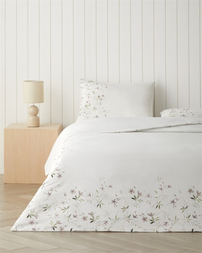 Delicate Garden Dijital Baskılı Kolay Ütülenir Çift Kişilik Çarşaflı Nevresim Takımı 200x220 cm Lila-Yeşil