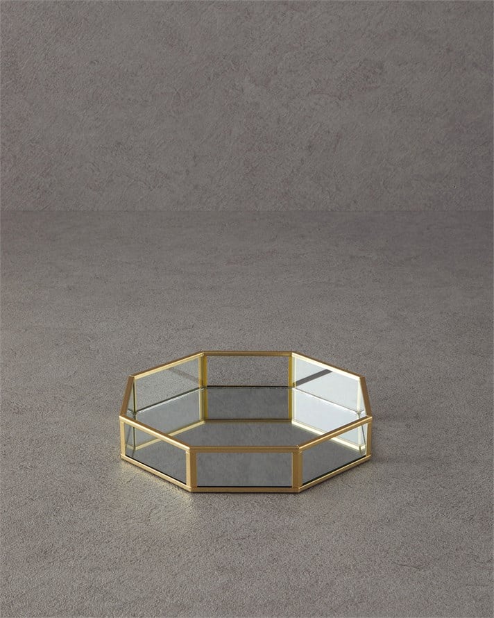 Deluxe Cam Dekoratif Tepsi 19x19x3,5 cm Gold