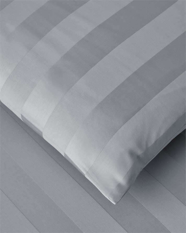 Deluxe Çizgili Pamuk Saten Çift Kişilik Çarşaflı Nevresim Takımı 200x220 cm Gri