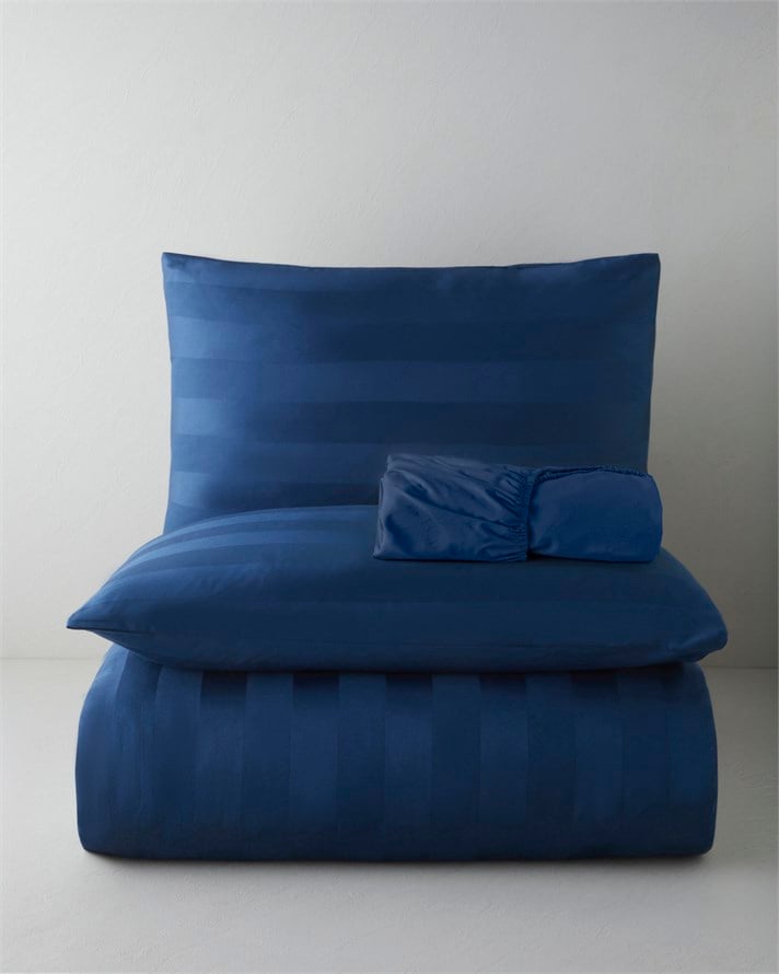 Deluxe Çizgili Pamuk Saten Çift Kişilik Çarşaflı Nevresim Takımı 200x220 cm Lacivert