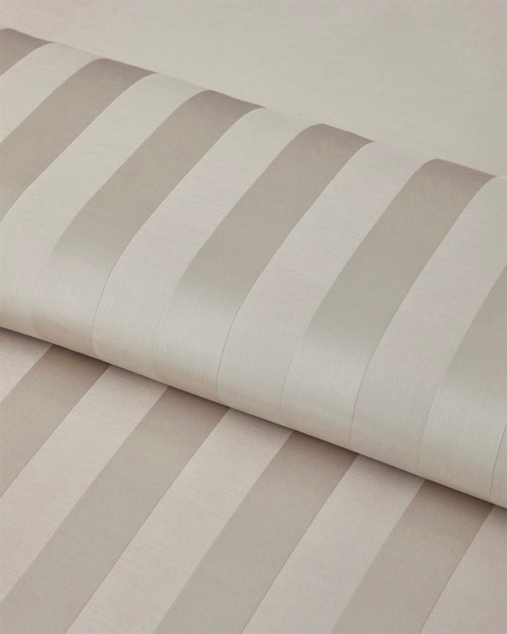 Deluxe Çizgili Pamuk Saten Çarşaflı Çift Kişilik Nevresim Takımı 200x220 cm Fildişi
