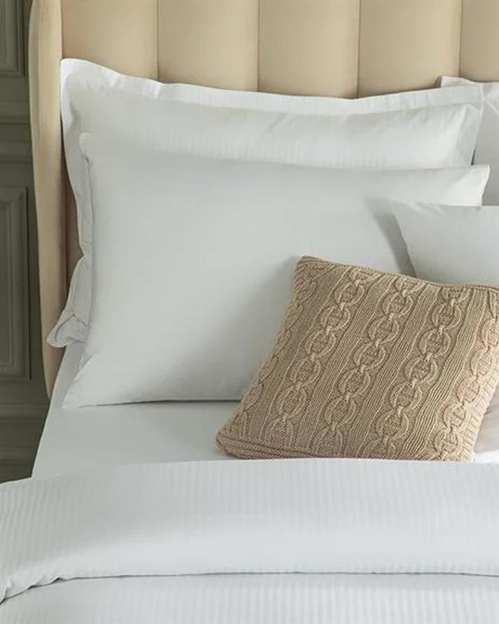 Deluxe Çizgili Pamuk Saten King Size Çarşaflı Nevresim Takımı Beyaz