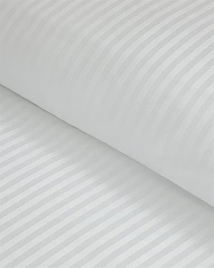 Deluxe Çizgili Pamuk Saten King Size Çarşaflı Nevresim Takımı Beyaz