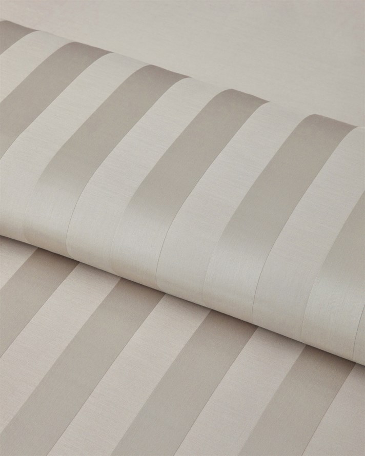 Deluxe Çizgili Pamuk Saten Çarşaflı King Size Nevresim Takımı 240x220 cm Fildişi