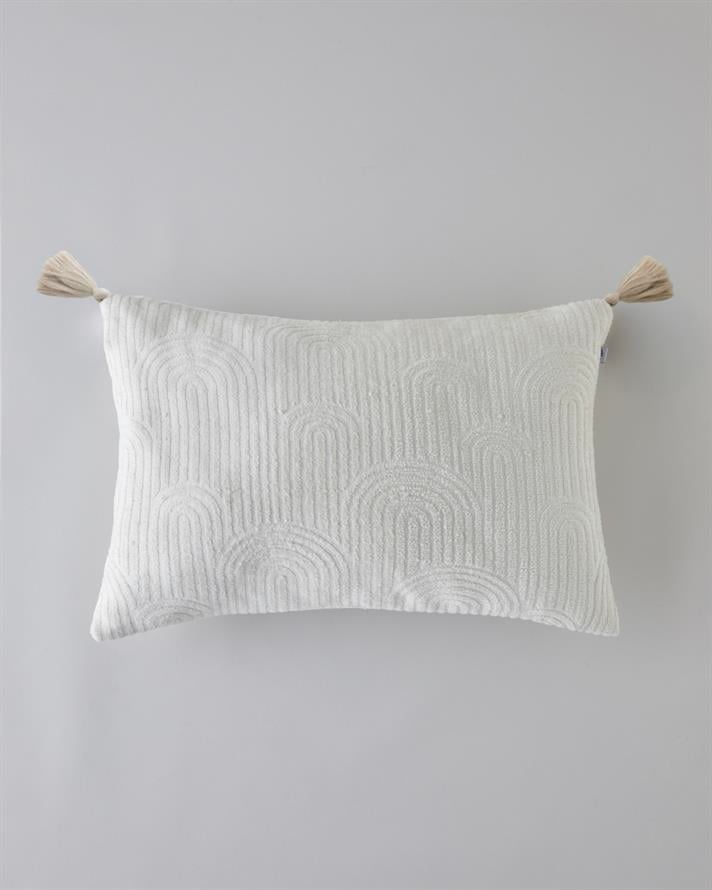 Deluxe Jakarlı Dekoratif Kırlent 35x55 cm Krem