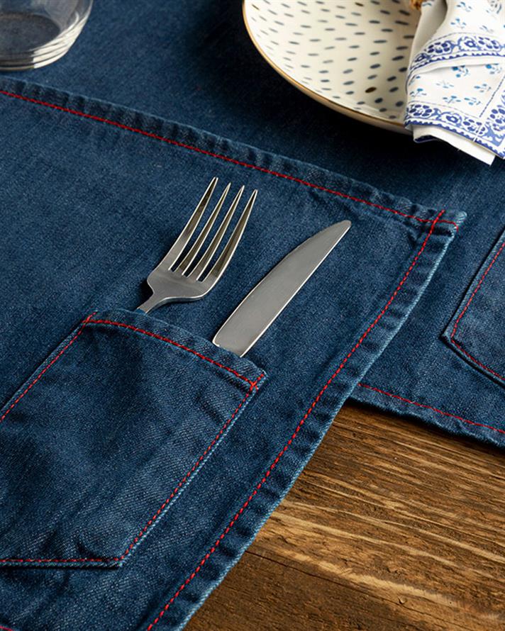 Denim Pamuk 2li Amerikan Servis Lacivert